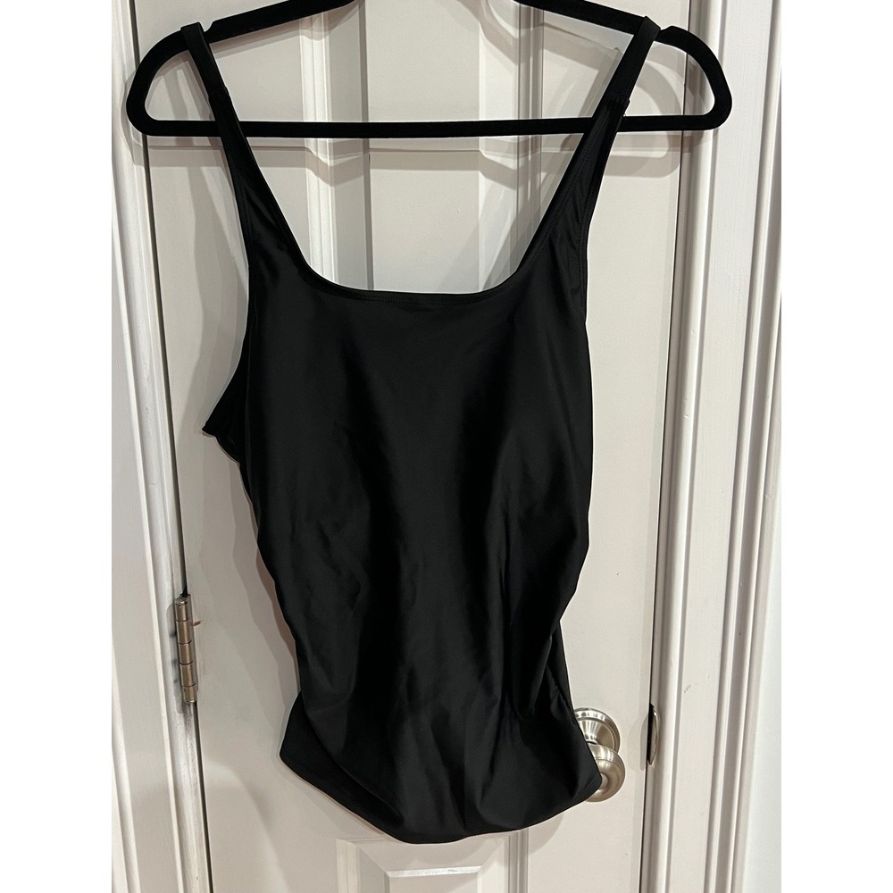 Black Ruched Tankini Top Adjustable Straps Square Neck Swimwear HJ-Y-237-M